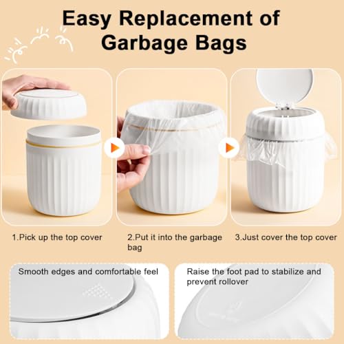 HASTHIP® Small Dustbin With Lid - Mini Desktop Trash Can Pop Up Tiny Tabletop Garbage Can Portable Small Dustbin Wastebasket for Bathroom Vanity, Desktop, Tabletop (Round Press - White) - Image 5
