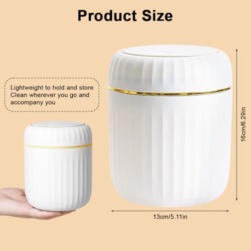 HASTHIP® Small Dustbin With Lid - Mini Desktop Trash Can Pop Up Tiny Tabletop Garbage Can Portable Small Dustbin Wastebasket for Bathroom Vanity, Desktop, Tabletop (Round Press - White) - Image 4