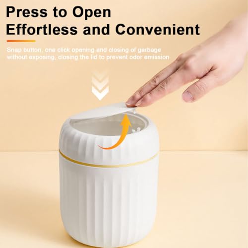 HASTHIP® Small Dustbin With Lid - Mini Desktop Trash Can Pop Up Tiny Tabletop Garbage Can Portable Small Dustbin Wastebasket for Bathroom Vanity, Desktop, Tabletop (Round Press - White) - Image 3