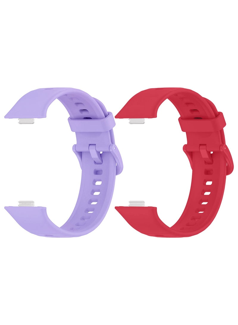 CATANES 2Packs Wristband for Huawei Watch Fit 3/Fit 4/Fit 4 Pro Bands, Silicone Bracelet Quick Release Arm Band, Replacement Smartwatch Band Quick Release Sport Straps - Purple Red - Image 1