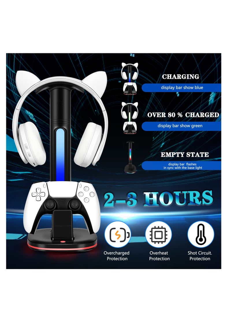 Excefore Controller & Headset Charge Station, Desk Gaming Headset Holder with 2 USB Charging Ports, Suitable for Play Station 5 Controller Charging Dock (Black) - Image 2