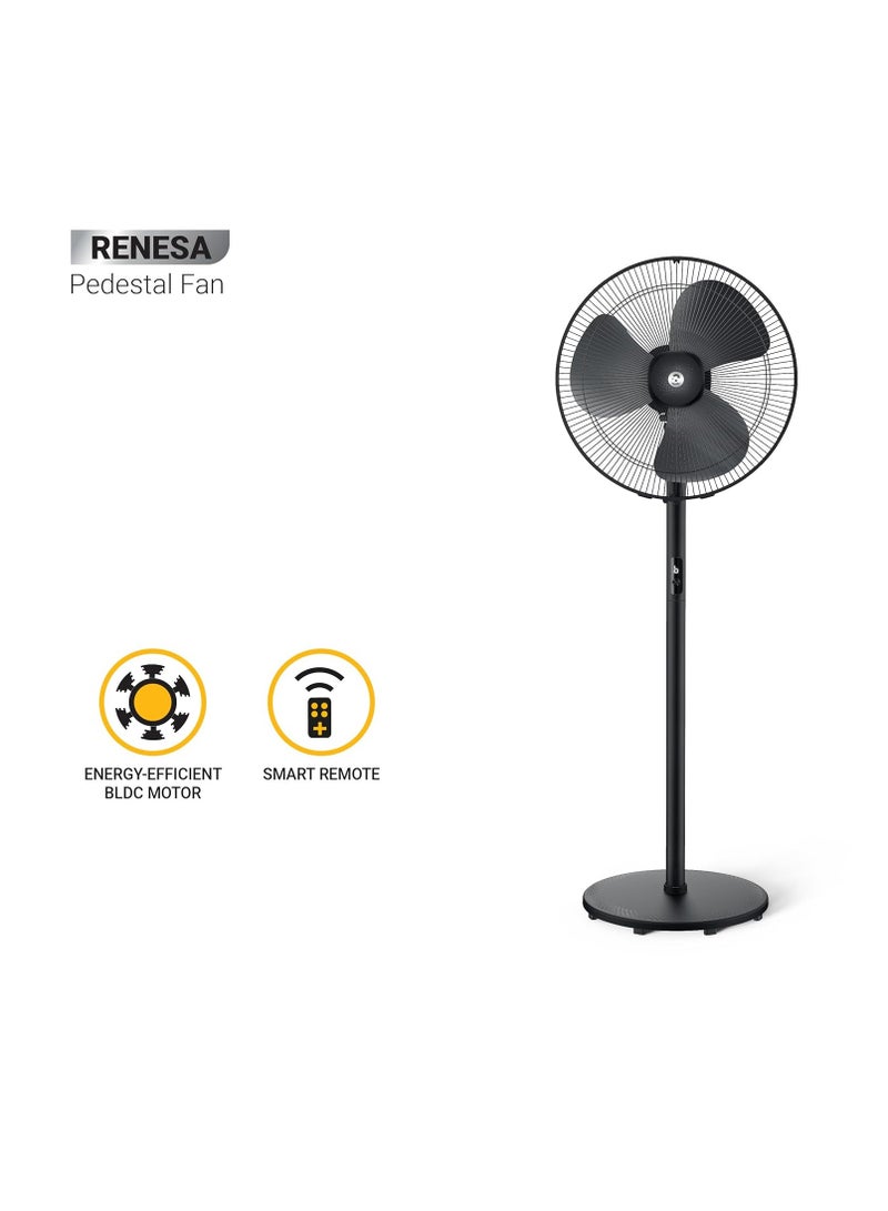 atomberg Renesa 400mm Pedestal Fan for Home | Silent BLDC Stand Fan | LED Display | 6 Speeds | Remote with Oscillation, Timer, Sleep | 1+1 Year Warranty by Atomberg (Midnight Black)  - Image 2