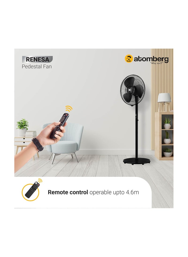 atomberg Renesa 400mm Pedestal Fan for Home | Silent BLDC Stand Fan | LED Display | 6 Speeds | Remote with Oscillation, Timer, Sleep | 1+1 Year Warranty by Atomberg (Midnight Black)  - Image 3
