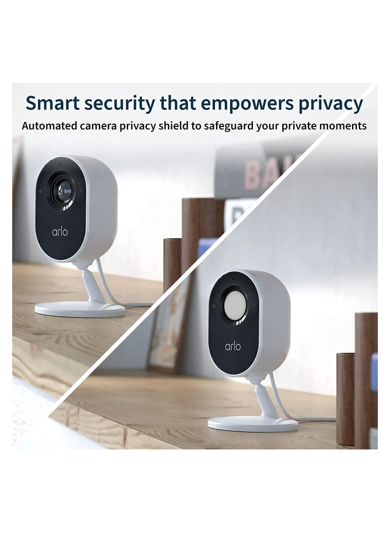 Arlo Essential Indoor Camera - 1080p Video with Privacy Shield, Plug-in, Night Vision, 2-Way Audio, Siren, Direct to WiFi No Hub Needed, Wireless Security, White - VMC2040