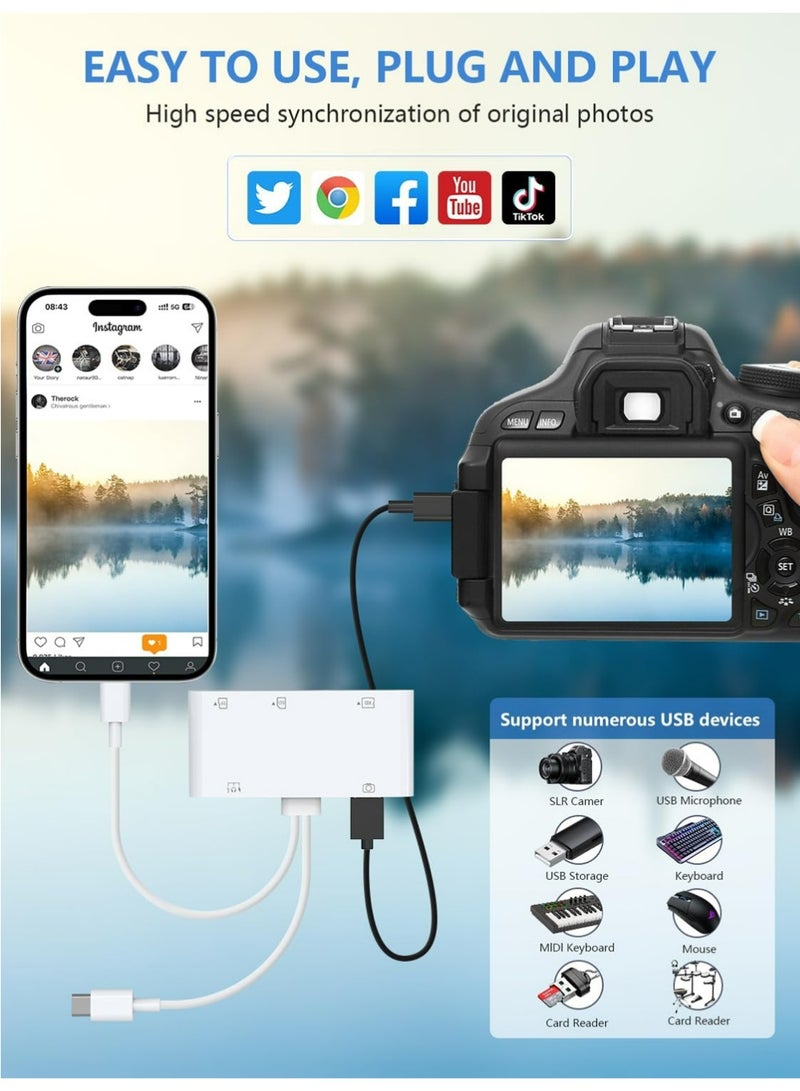 X-level SD Card Reader for iPhone/iPad,7-in-1 Multi USB 3.0 Digital Camera Adapter iPhone Memory Card Reader for SD,TF,CF,XD,MS Cards,USB Data + USB-C Data/Headphone/Charging Adapter for iPhone Galaxy  - Image 4