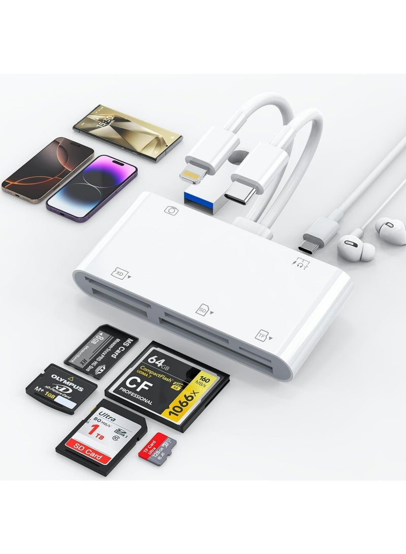 X-level SD Card Reader for iPhone/iPad,7-in-1 Multi USB 3.0 Digital Camera Adapter iPhone Memory Card Reader for SD,TF,CF,XD,MS Cards,USB Data + USB-C Data/Headphone/Charging Adapter for iPhone Galaxy  - Image 1
