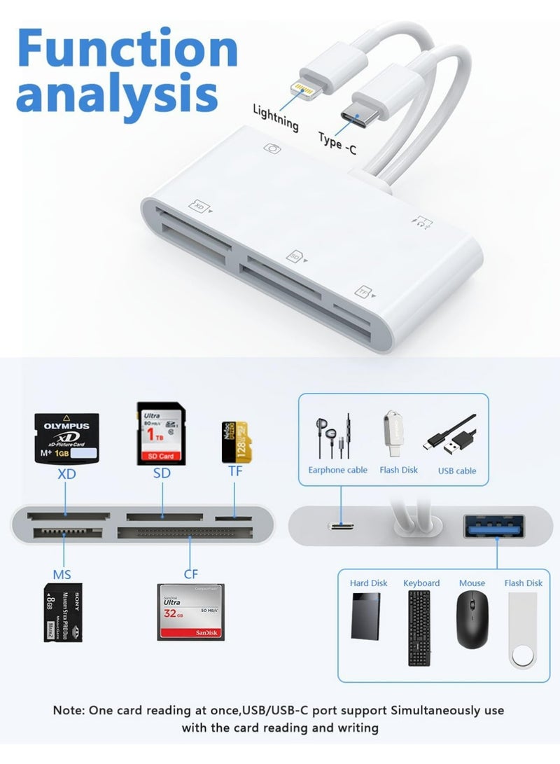 X-level SD Card Reader for iPhone/iPad,7-in-1 Multi USB 3.0 Digital Camera Adapter iPhone Memory Card Reader for SD,TF,CF,XD,MS Cards,USB Data + USB-C Data/Headphone/Charging Adapter for iPhone Galaxy  - Image 2