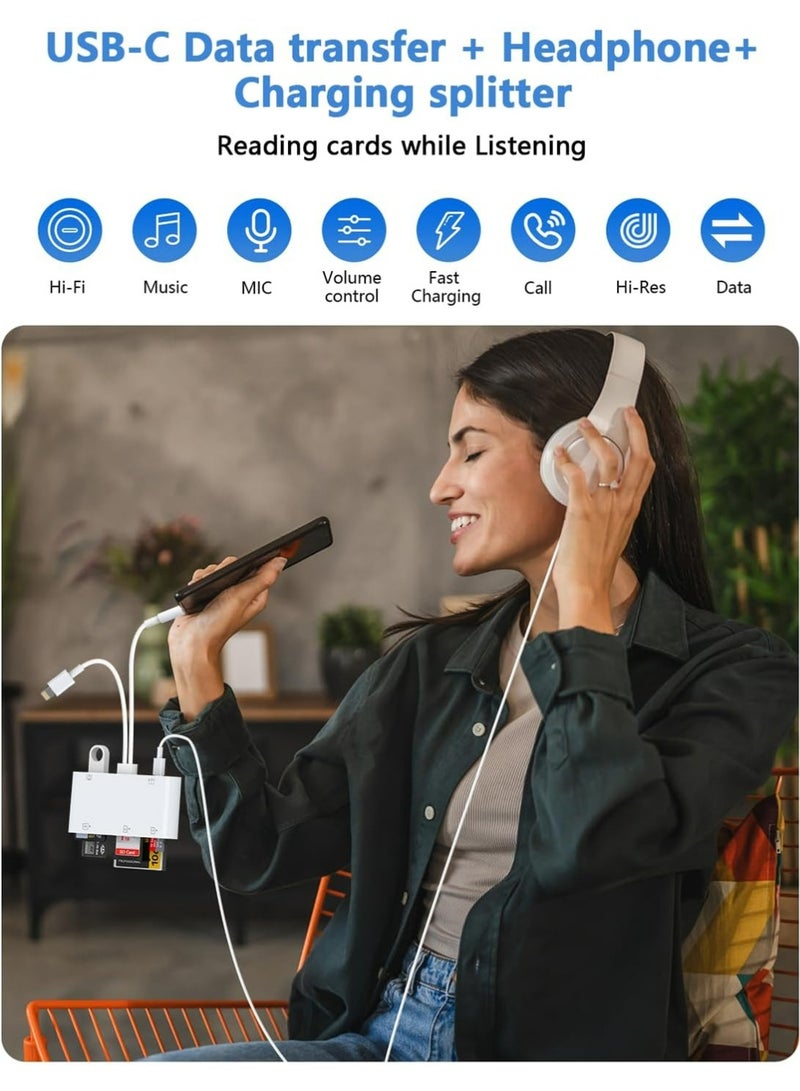 X-level SD Card Reader for iPhone/iPad,7-in-1 Multi USB 3.0 Digital Camera Adapter iPhone Memory Card Reader for SD,TF,CF,XD,MS Cards,USB Data + USB-C Data/Headphone/Charging Adapter for iPhone Galaxy  - Image 3