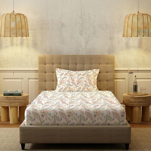 Urban Space Serene 100% Cotton 200 TC Printed Bedsheet for Single Bed with 1 Pillow Cover (Size 58 x 90 inches, France - Blue) - Image 2