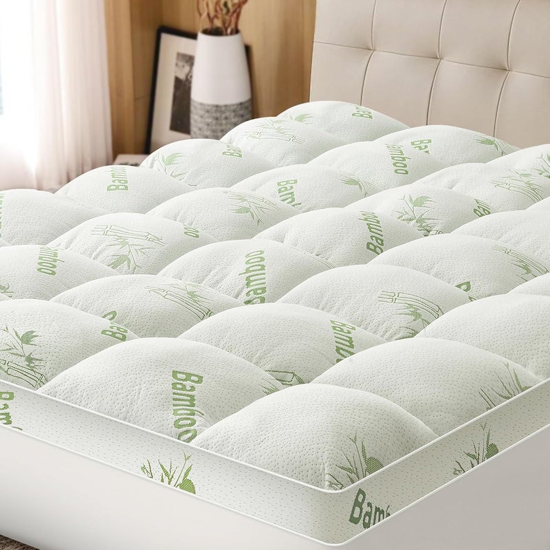 Easthome Mattress Topper Full Size Viscose Derived from Bamboo, Thick Soft Pillow Top Mattress Pad Cover for Back Pain, Mattress Protector with 8-21 Inch Deep Pocket, White - Image 1