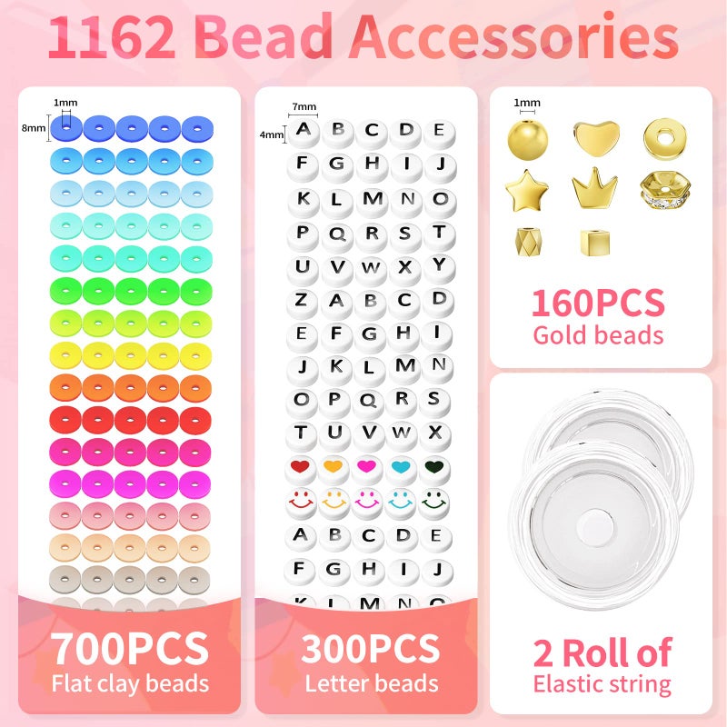 ARTDOT 1642 Pieces Clay Beads for Friendship Bracelets Making Kit, 24 Styles Jewelry Making Supplies Cute Beads Charms with Elastic String and Organizer Gifts for Teens Girls Ages 6 7 8 9 10 11 12 - Image 5