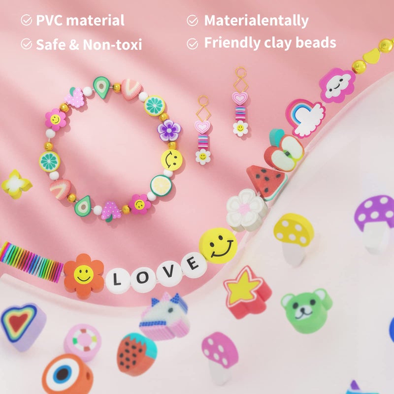ARTDOT 1642 Pieces Clay Beads for Friendship Bracelets Making Kit, 24 Styles Jewelry Making Supplies Cute Beads Charms with Elastic String and Organizer Gifts for Teens Girls Ages 6 7 8 9 10 11 12 - Image 3