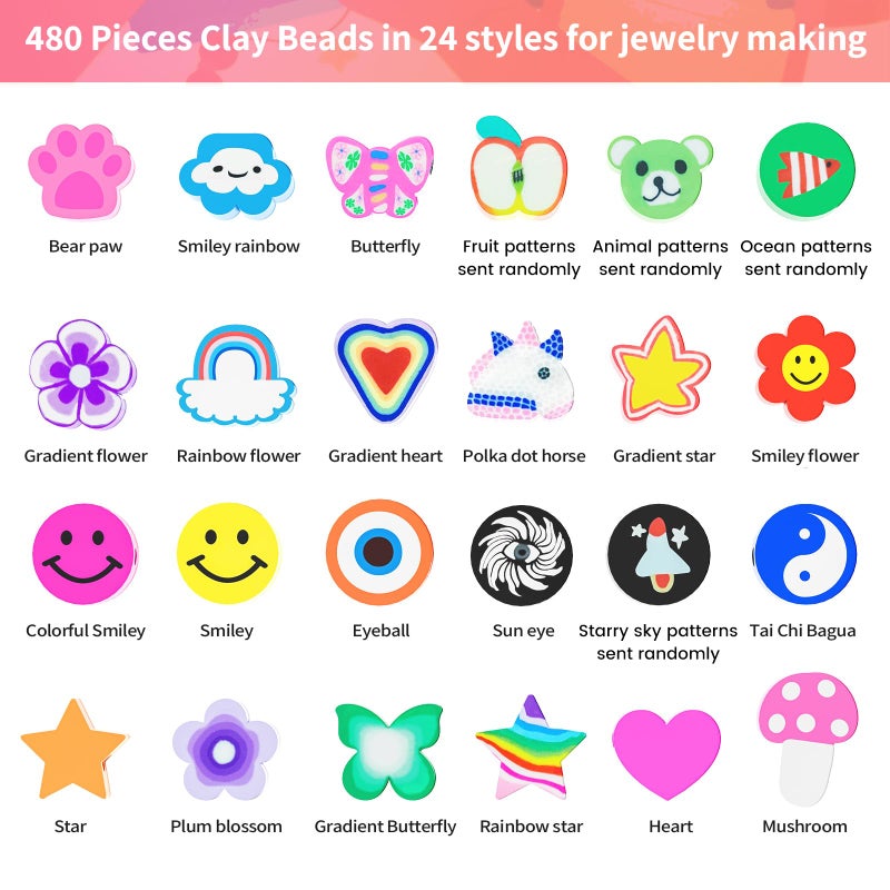 ARTDOT 1642 Pieces Clay Beads for Friendship Bracelets Making Kit, 24 Styles Jewelry Making Supplies Cute Beads Charms with Elastic String and Organizer Gifts for Teens Girls Ages 6 7 8 9 10 11 12 - Image 4