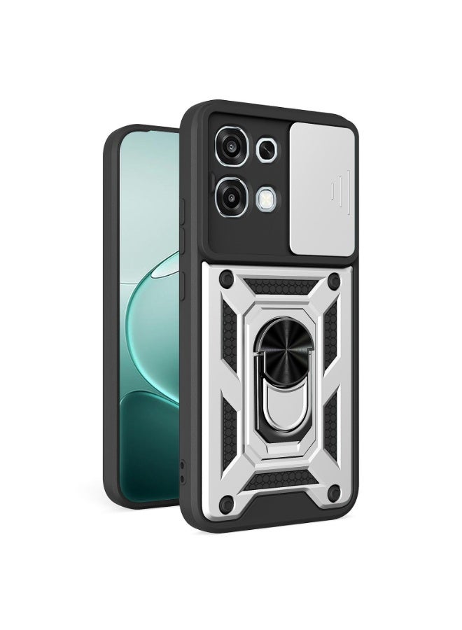 Case Cover Shockproof Protective Case with Camera Protection and Metal Ring Compatible with  Oppo A6 Pro (Silver)