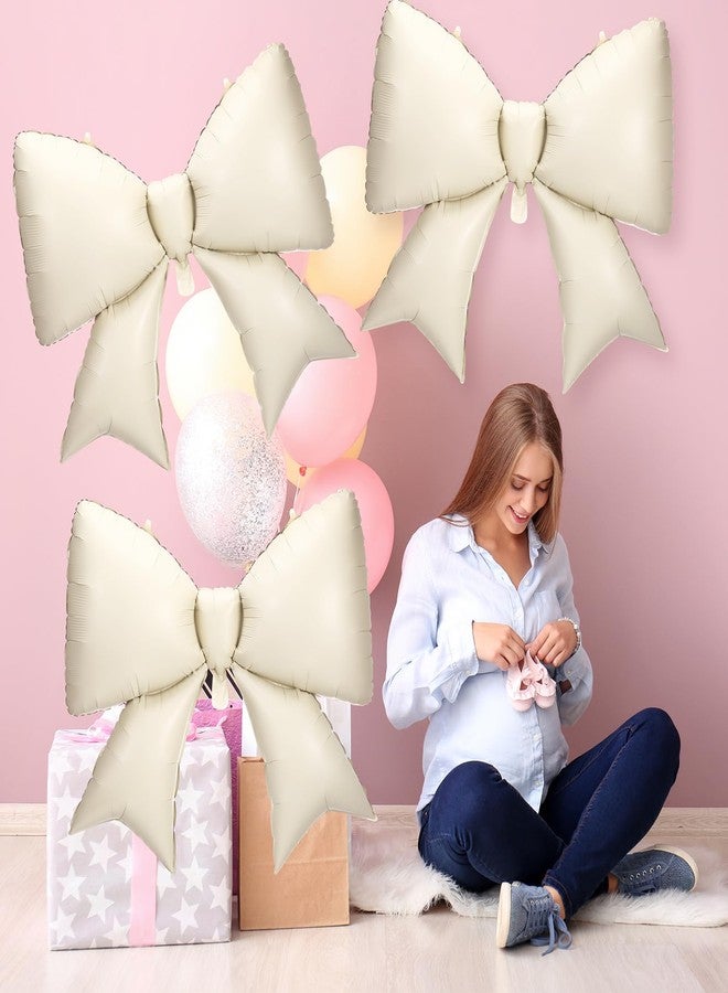 Simgoing 4 Pcs 39 Inch Jumbo Cream White Bow Balloons Giant Beige Bow Balloons Large Coquette Decorations Backdrop for Women Birthday Baby Shower Bridal Engagement Wedding Decor Party Supplies - Image 2