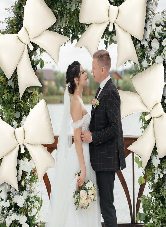 Simgoing 4 Pcs 39 Inch Jumbo Cream White Bow Balloons Giant Beige Bow Balloons Large Coquette Decorations Backdrop for Women Birthday Baby Shower Bridal Engagement Wedding Decor Party Supplies - Image 3