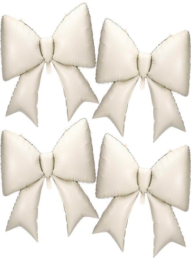 Simgoing 4 Pcs 39 Inch Jumbo Cream White Bow Balloons Giant Beige Bow Balloons Large Coquette Decorations Backdrop for Women Birthday Baby Shower Bridal Engagement Wedding Decor Party Supplies - Image 1