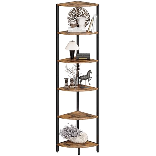 IRCPEN 6 Tier Corner Shelf 631 Tall Corner Shelves stand Ladder shelf metal Standing Bookshelf Organizer Display Rack Bookcase Plant Stand Industrial style for Living Room Bedroom rustic Brown CS001RB - Image 1