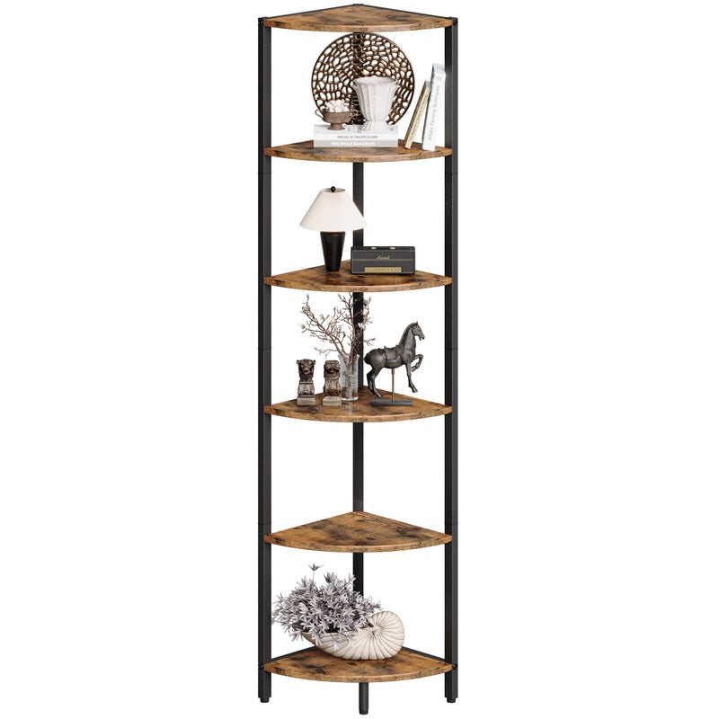IRCPEN 6 Tier Corner Shelf 631 Tall Corner Shelves stand Ladder shelf metal Standing Bookshelf Organizer Display Rack Bookcase Plant Stand Industrial style for Living Room Bedroom rustic Brown CS001RB - Image 2