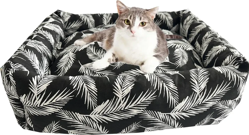 Nelson Washable Cat and Dog Bed Cat Bed 60X45X17 Cm-Black Feather