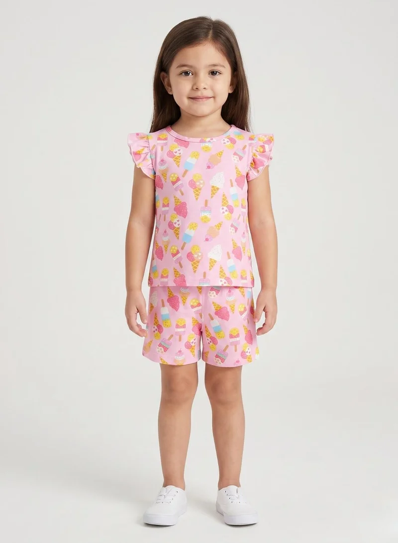 بيبي كلو Girls Pink Ice Cream Print Shorts Set