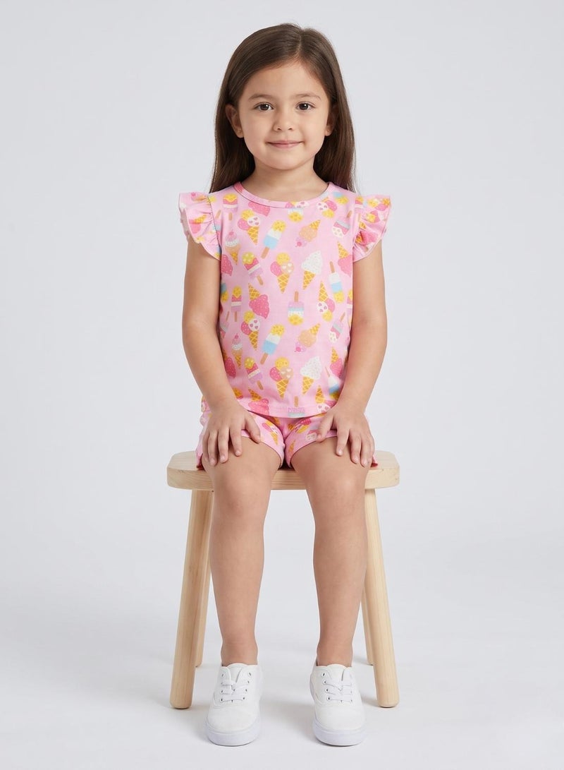 babyqlo Girls Pink Ice Cream Print Shorts Set - Image 4