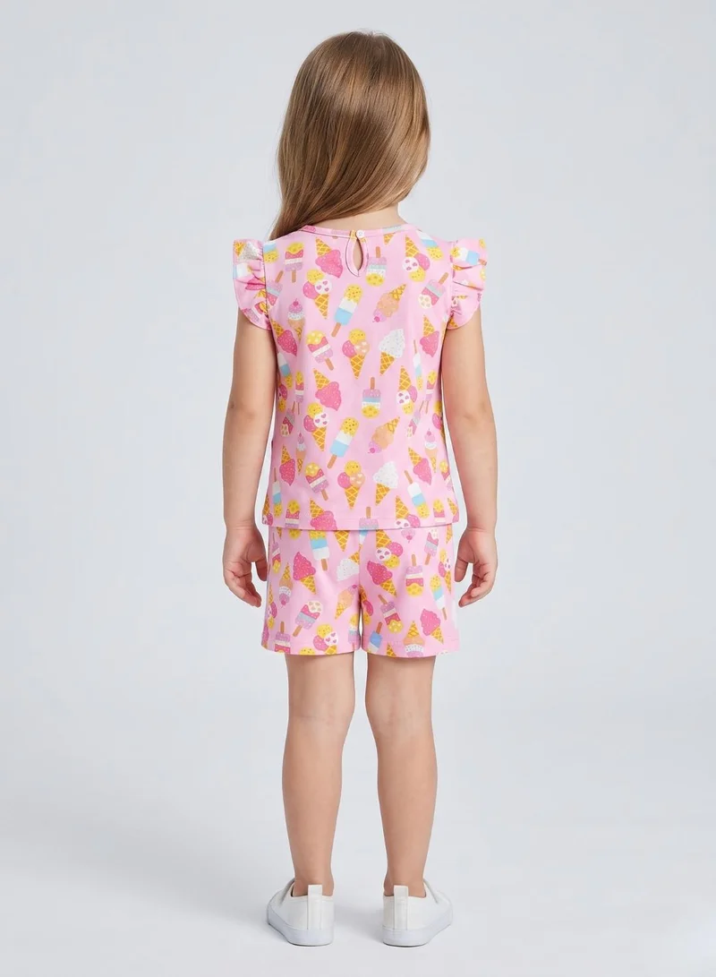 بيبي كلو Girls Pink Ice Cream Print Shorts Set