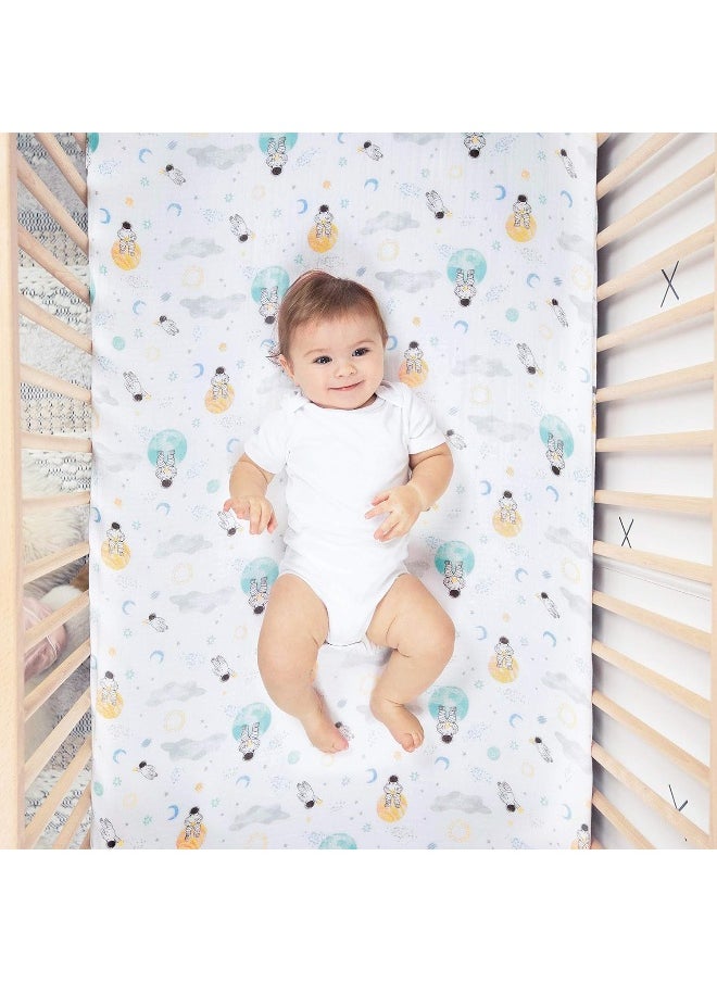 aden + anais aden + anais Essentials Classic Crib Sheet, 100% Cotton Muslin, Super Soft & Breathable, Tailored Snug Fit, Space Explorers-Explorers  - Image 4