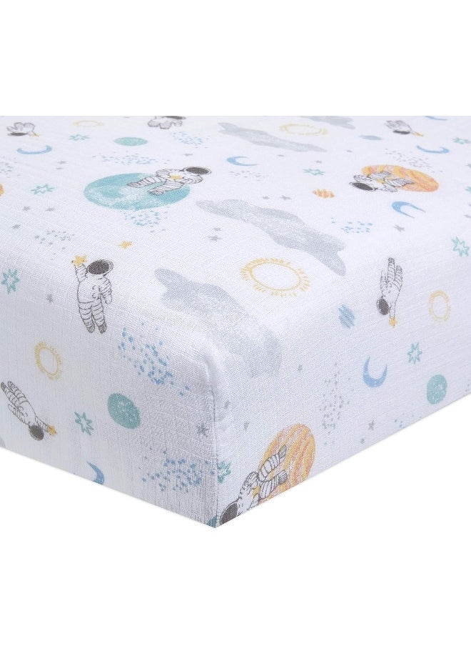 aden + anais aden + anais Essentials Classic Crib Sheet, 100% Cotton Muslin, Super Soft & Breathable, Tailored Snug Fit, Space Explorers-Explorers  - Image 1