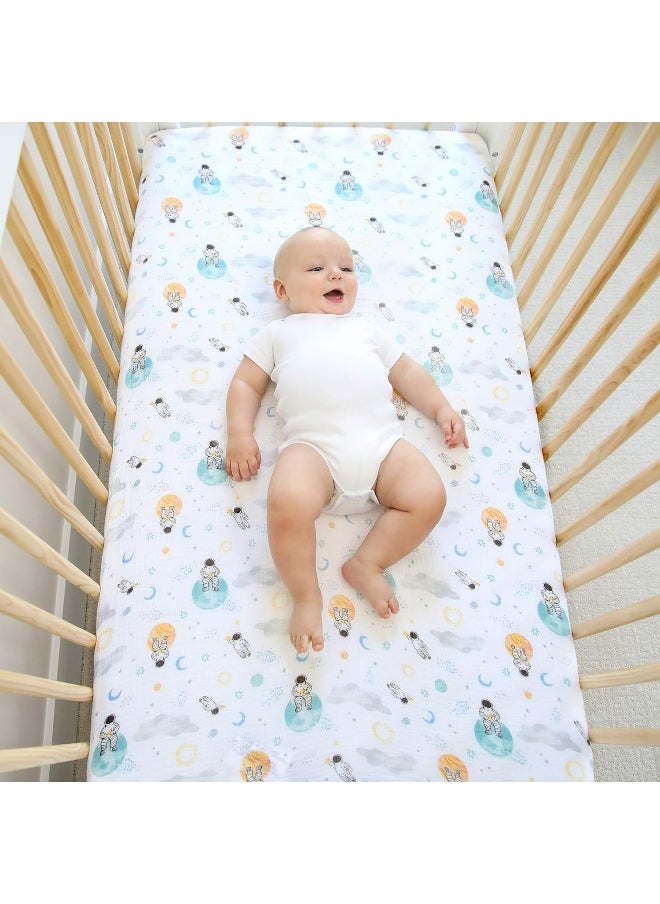 aden + anais aden + anais Essentials Classic Crib Sheet, 100% Cotton Muslin, Super Soft & Breathable, Tailored Snug Fit, Space Explorers-Explorers  - Image 3