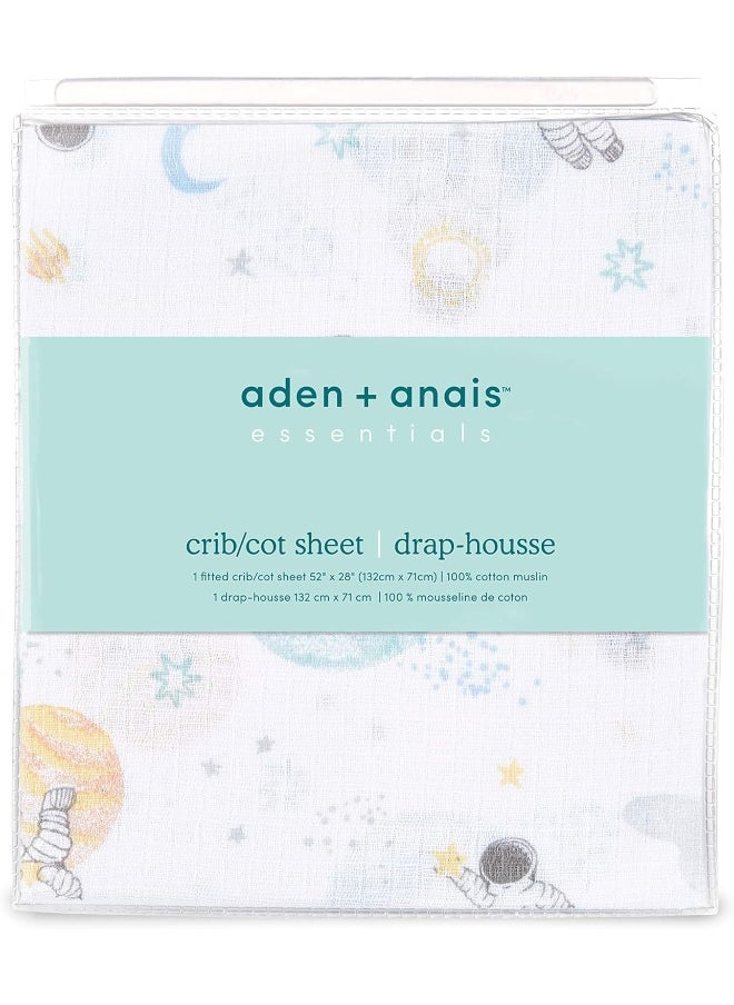 aden + anais aden + anais Essentials Classic Crib Sheet, 100% Cotton Muslin, Super Soft & Breathable, Tailored Snug Fit, Space Explorers-Explorers  - Image 2