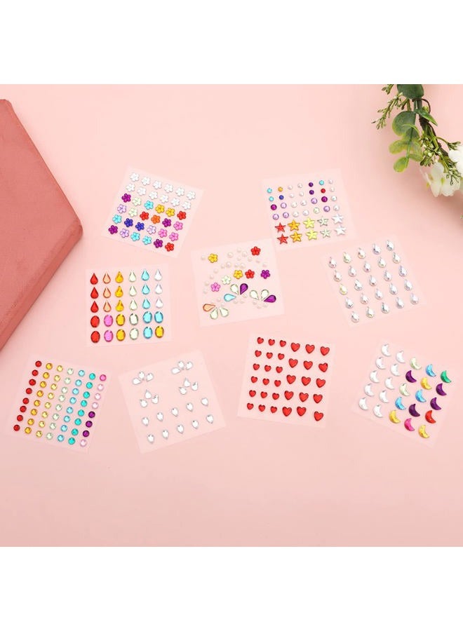 SAVITA 9 Sheets Festival Face Gems Stick on, Self-Adhesive Jewels Stickers Quick Dry Make Up Diamonds Rhinestones for Makeup, Nail Gems for Eye Arm Body Hair Craft Decoration Party (Multicolored) - Image 3