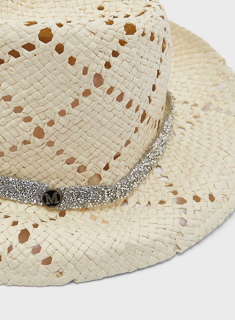 Ginger Glitter Band Textured Straw Hat