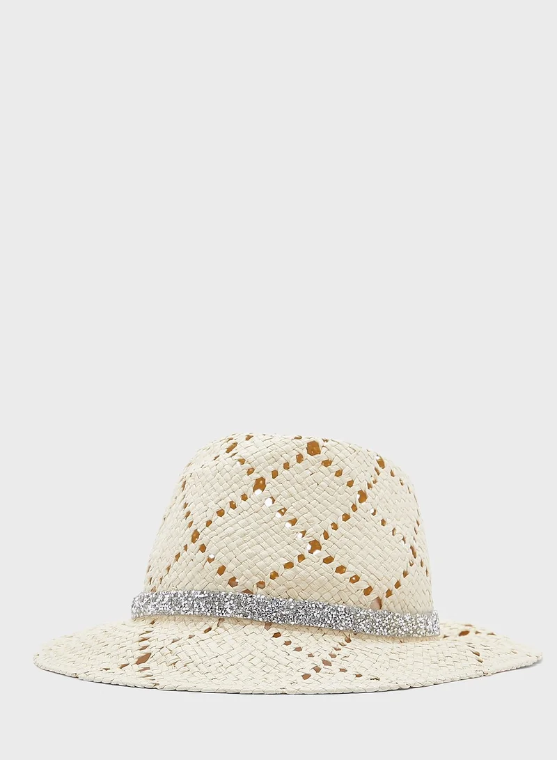 Ginger Glitter Band Textured Straw Hat