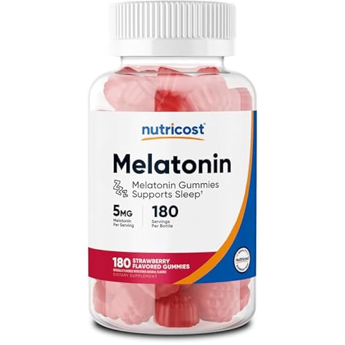 Nutricost Melatonin 5mg, 180 Gummies, Strawberry Flavored - Gluten Free, Non-GMO, No Corn Syrup - Image 1