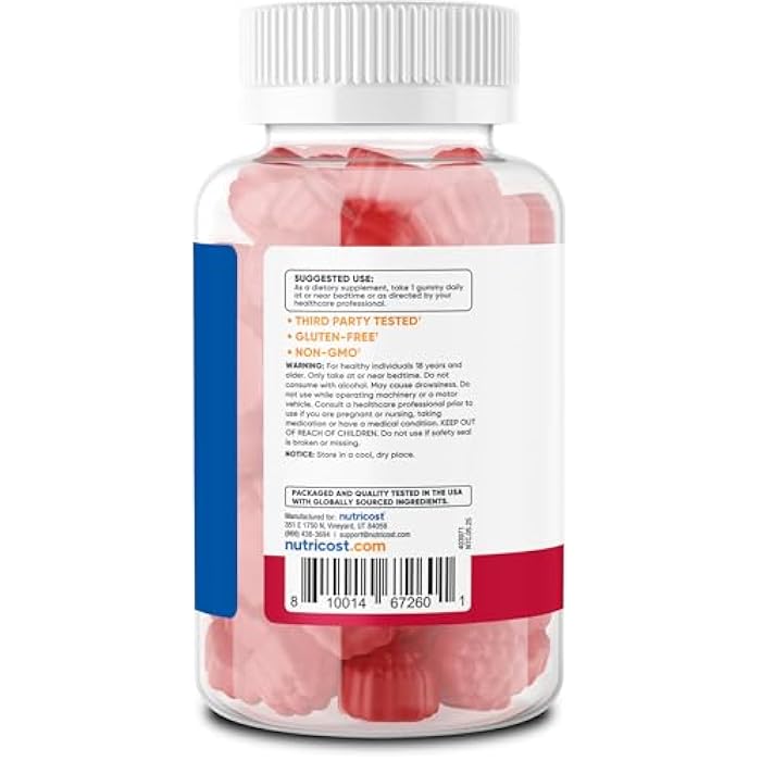 Nutricost Melatonin 5mg, 180 Gummies, Strawberry Flavored - Gluten Free, Non-GMO, No Corn Syrup - Image 4