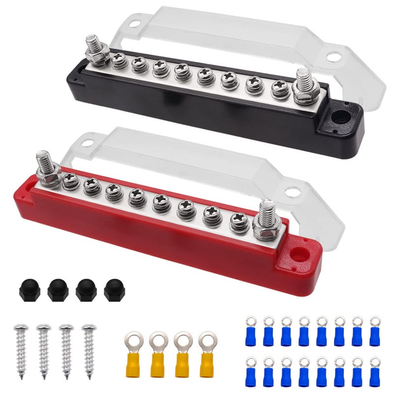 Seamaka RedBlack Power Distribution Terminal Block with Cover with M6 Terminal StudsM4 Terminal Screws150A Battery Bus Bar for CarBoatMarine