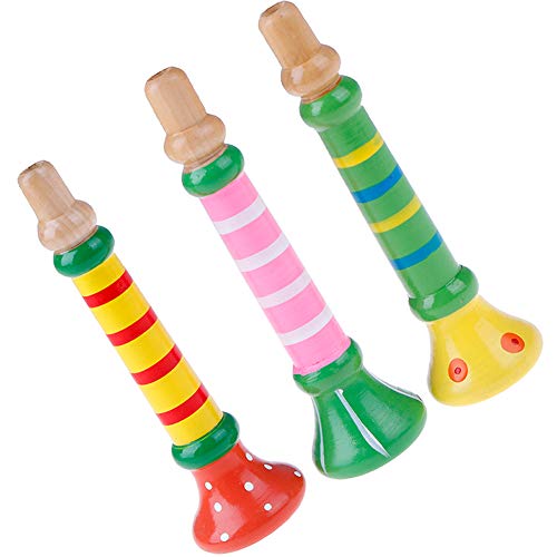 Tovip 3Pcs Wood Musical Instrument Toys Small Buglet Wooden Vertical Whistle Small Speakers Trumpet Toy Children ToyRandom - Image 1