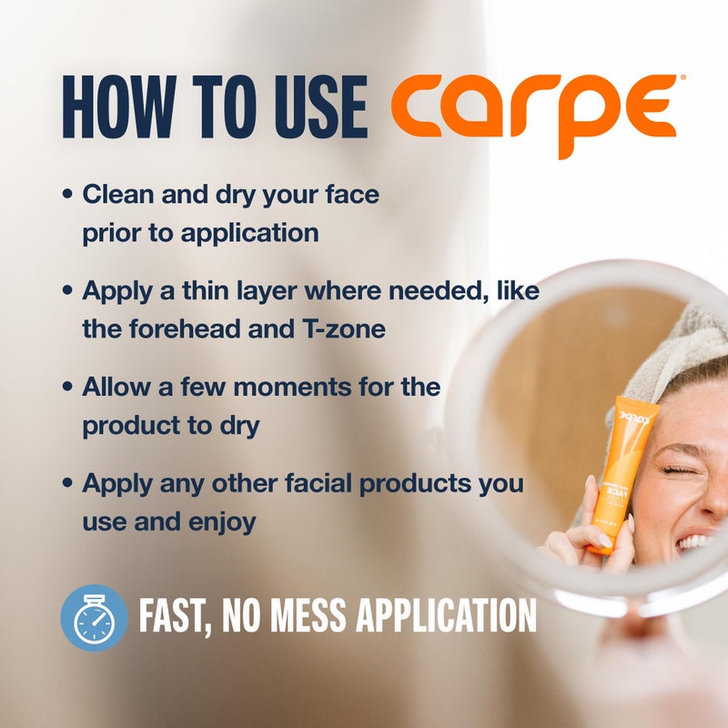 Carpe Sweat Absorbing Face Lotion for Oily Skin Control, Mattifying Face Lotion with Moisturizing Hyaluronic Acid and Squalane, Fragrance Free, 1.35 oz - Image 5
