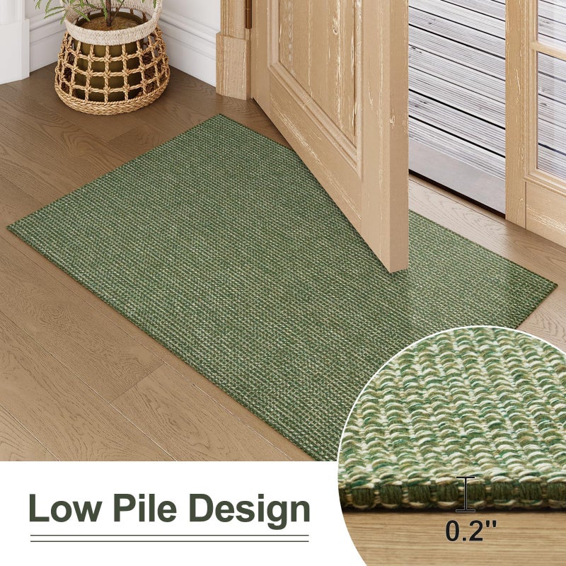 Uphome Kitchen Runner Rug, 2x6 Washable Boho Rug Runners for Hallways Non Slip, 6ft Low Pile Woven Cotton Modern Carpet Runners, Stain Resistant Bedroom Runner Rug for Hallway Entryway Entrance, Green - Image 4