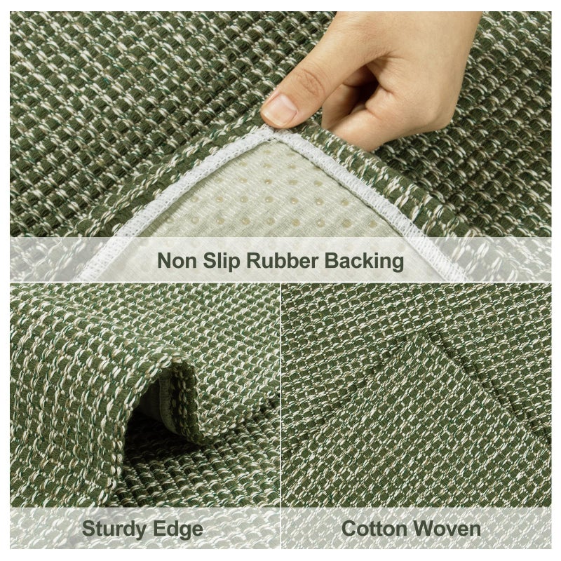 Uphome Kitchen Runner Rug, 2x6 Washable Boho Rug Runners for Hallways Non Slip, 6ft Low Pile Woven Cotton Modern Carpet Runners, Stain Resistant Bedroom Runner Rug for Hallway Entryway Entrance, Green - Image 3