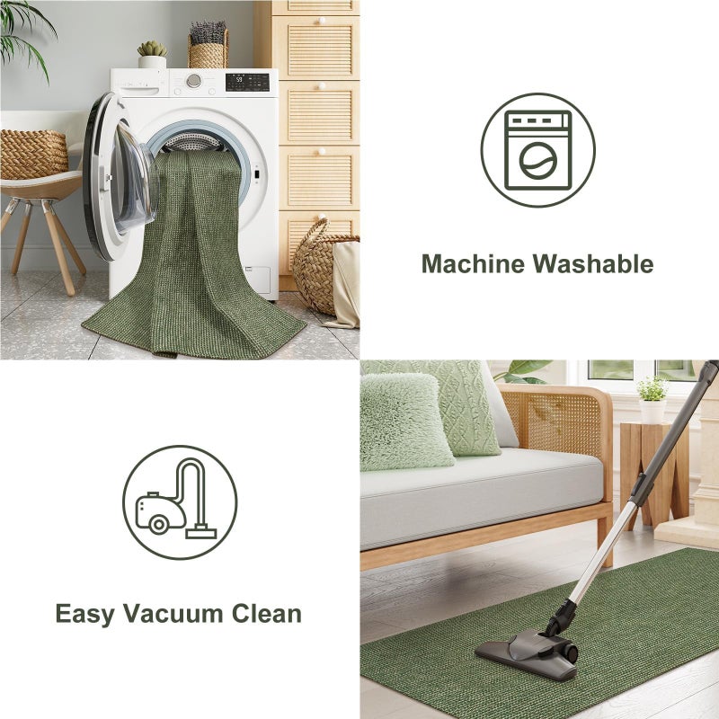 Uphome Kitchen Runner Rug, 2x6 Washable Boho Rug Runners for Hallways Non Slip, 6ft Low Pile Woven Cotton Modern Carpet Runners, Stain Resistant Bedroom Runner Rug for Hallway Entryway Entrance, Green - Image 5