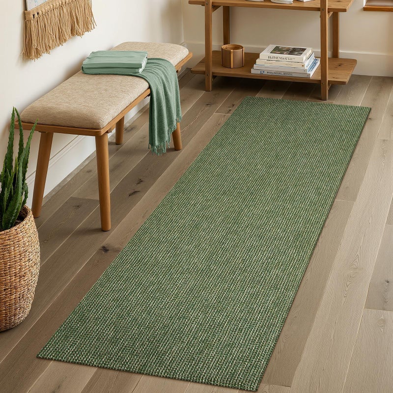 Uphome Kitchen Runner Rug, 2x6 Washable Boho Rug Runners for Hallways Non Slip, 6ft Low Pile Woven Cotton Modern Carpet Runners, Stain Resistant Bedroom Runner Rug for Hallway Entryway Entrance, Green - Image 1