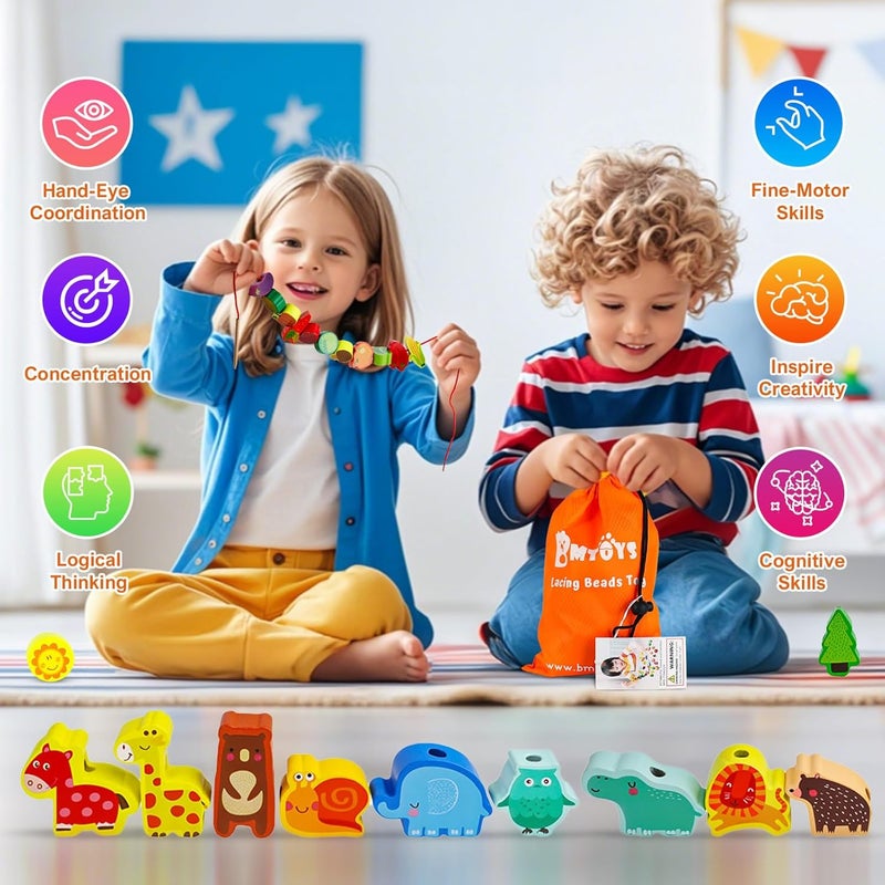 خرز توتير خشبية من BM TOYS بأشكال حيوانات المزرعة والفواكه والخضروات للأطفال الصغار ومرحلة ما قبل المدرسة، للأولاد والبنات - Image 4