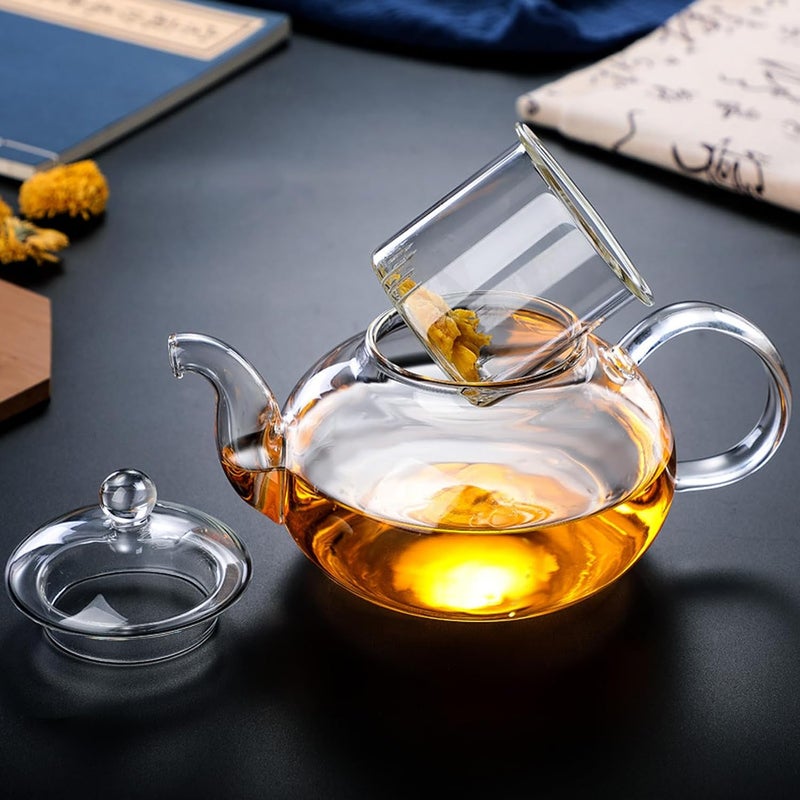MANYUK 1200ml Glass Teapot with Removable Infuser, Clear Glass Tea Pot Stovetop Safe, Blooming and Loose Leaf Teapots - Image 2