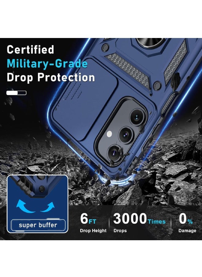 RUGGED SHIELD - Samsung Galaxy A15 Case, Slide Camera Cover, Built-in 360° Rotate Ring Kickstand, Shockproof Drop Proof Protection, Heavy Duty Shockproof Protective Case for Galaxy A15 5G 2024, Blue - Image 1