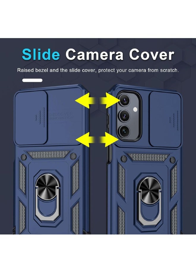 RUGGED SHIELD - Samsung Galaxy A15 Case, Slide Camera Cover, Built-in 360° Rotate Ring Kickstand, Shockproof Drop Proof Protection, Heavy Duty Shockproof Protective Case for Galaxy A15 5G 2024, Blue - Image 1