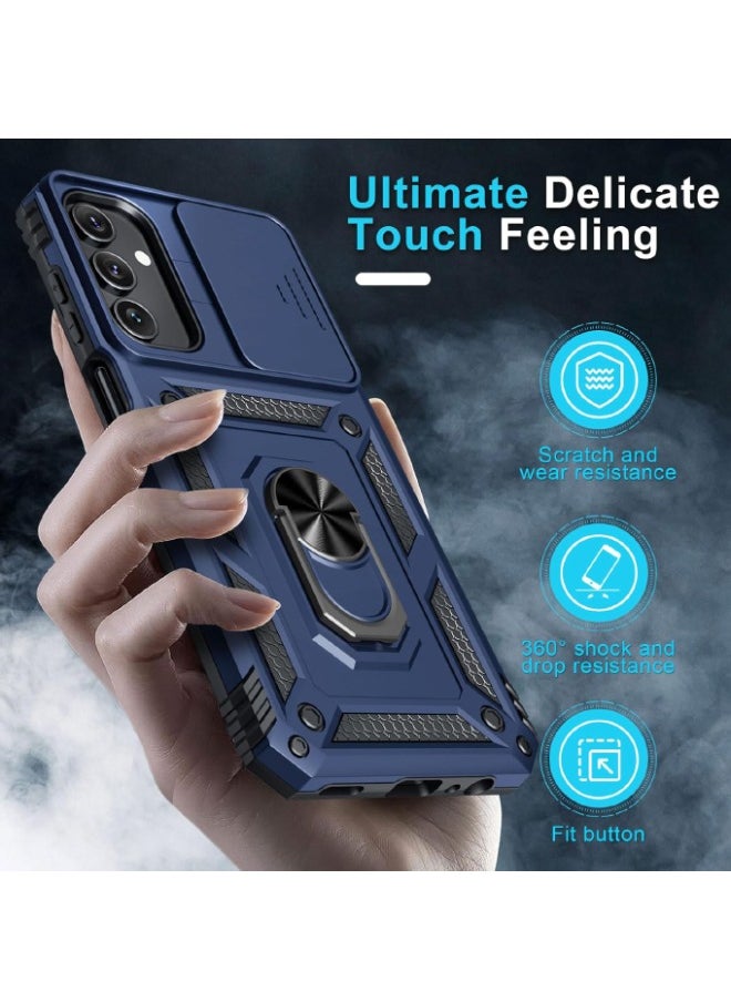 RUGGED SHIELD - Samsung Galaxy A15 Case, Slide Camera Cover, Built-in 360° Rotate Ring Kickstand, Shockproof Drop Proof Protection, Heavy Duty Shockproof Protective Case for Galaxy A15 5G 2024, Blue - Image 1