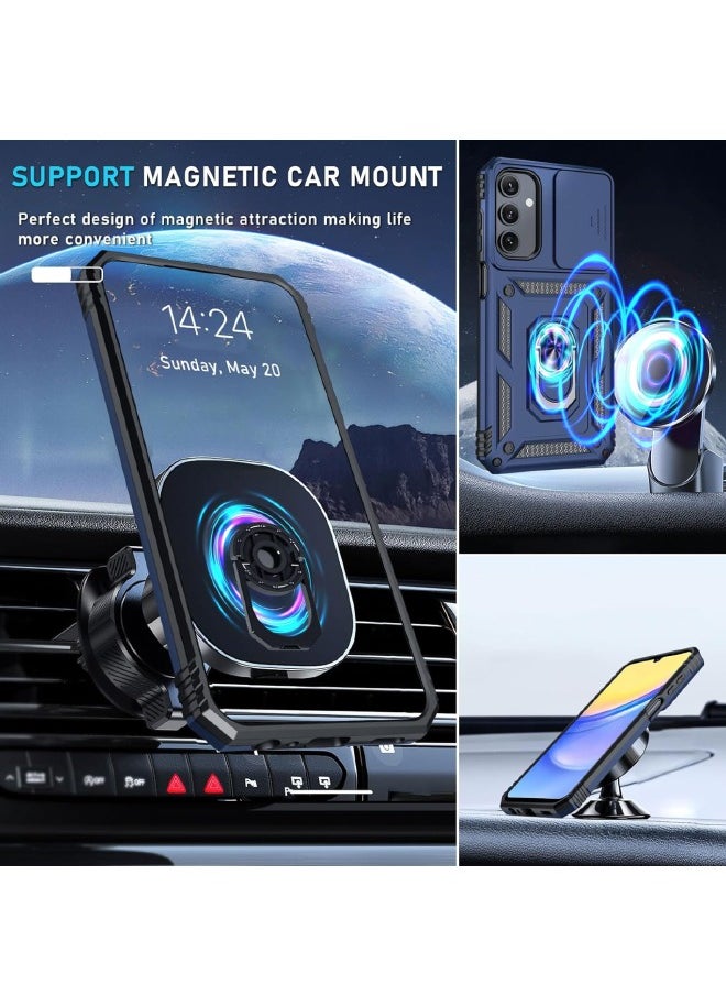 RUGGED SHIELD - Samsung Galaxy A15 Case, Slide Camera Cover, Built-in 360° Rotate Ring Kickstand, Shockproof Drop Proof Protection, Heavy Duty Shockproof Protective Case for Galaxy A15 5G 2024, Blue - Image 1