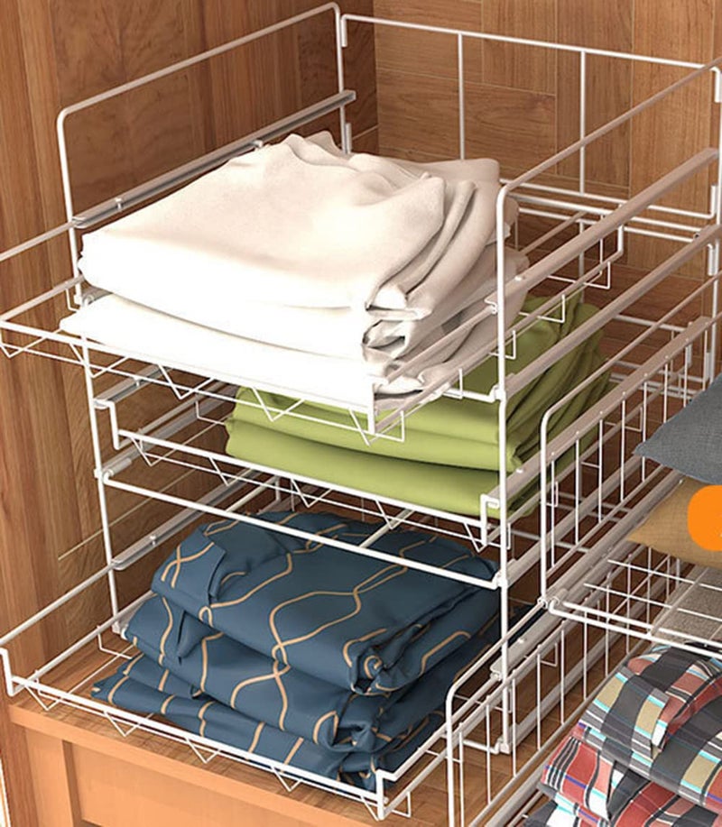 MosQuick Set of 2 Metal Multifunctional Foldable Modern Wardrobe Cabinets stackable organizer for wardrobe Clothes Organiser for Wardrobe Versatile racks for clothes storage Space Saving White - Image 1
